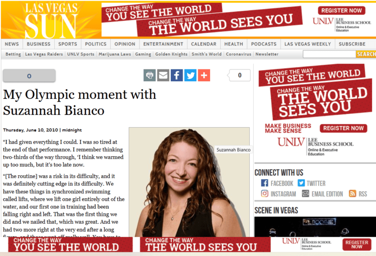 Las Vegas Sun Article titled My Olympic Moment With Suzannah Bianco